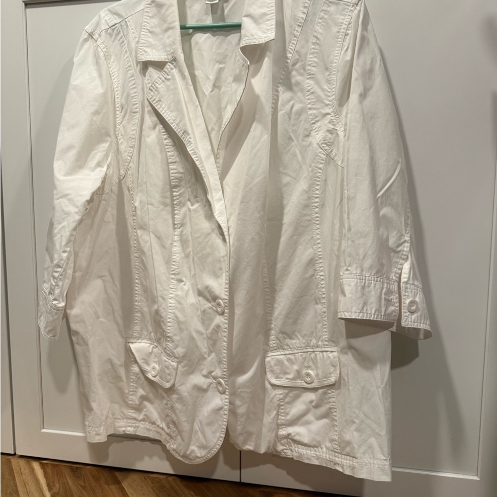 CJ Banks White Blouse with Notched Lapel and Three-Quarter Sleeves